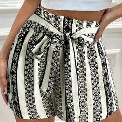 Geo Print Belted Shorts for Women