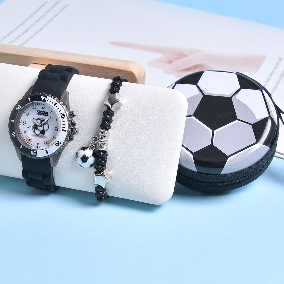 3pcs Silicone Soccer Fan Watch Bands & LED Light Up Wristwatches for Kids