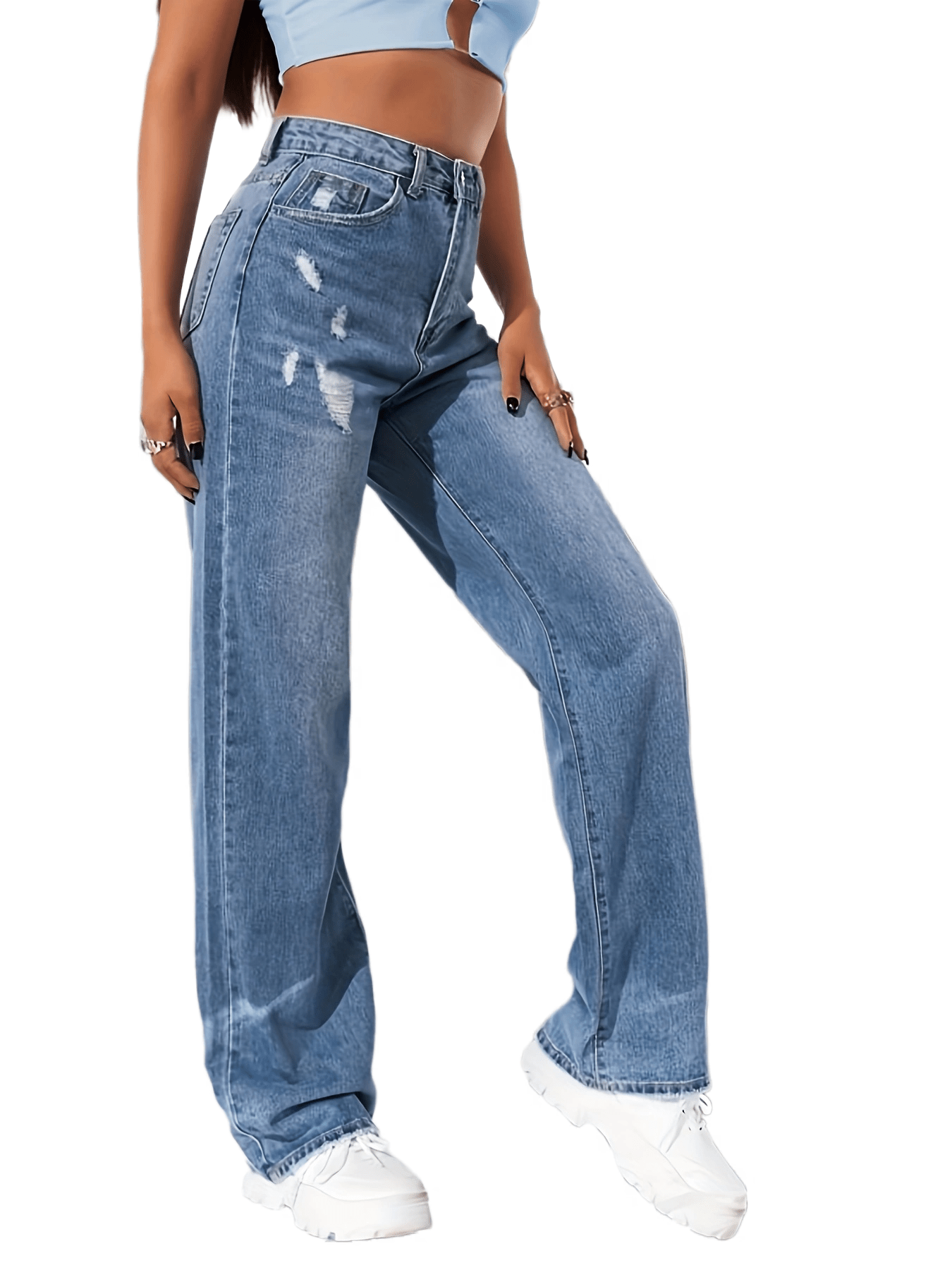 High Waist Loose Fit Straight Jeans