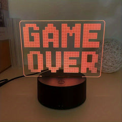 Game Room Game Over Table Lamp Neon Nightlight 16 Colors Touch Remote LED Decor