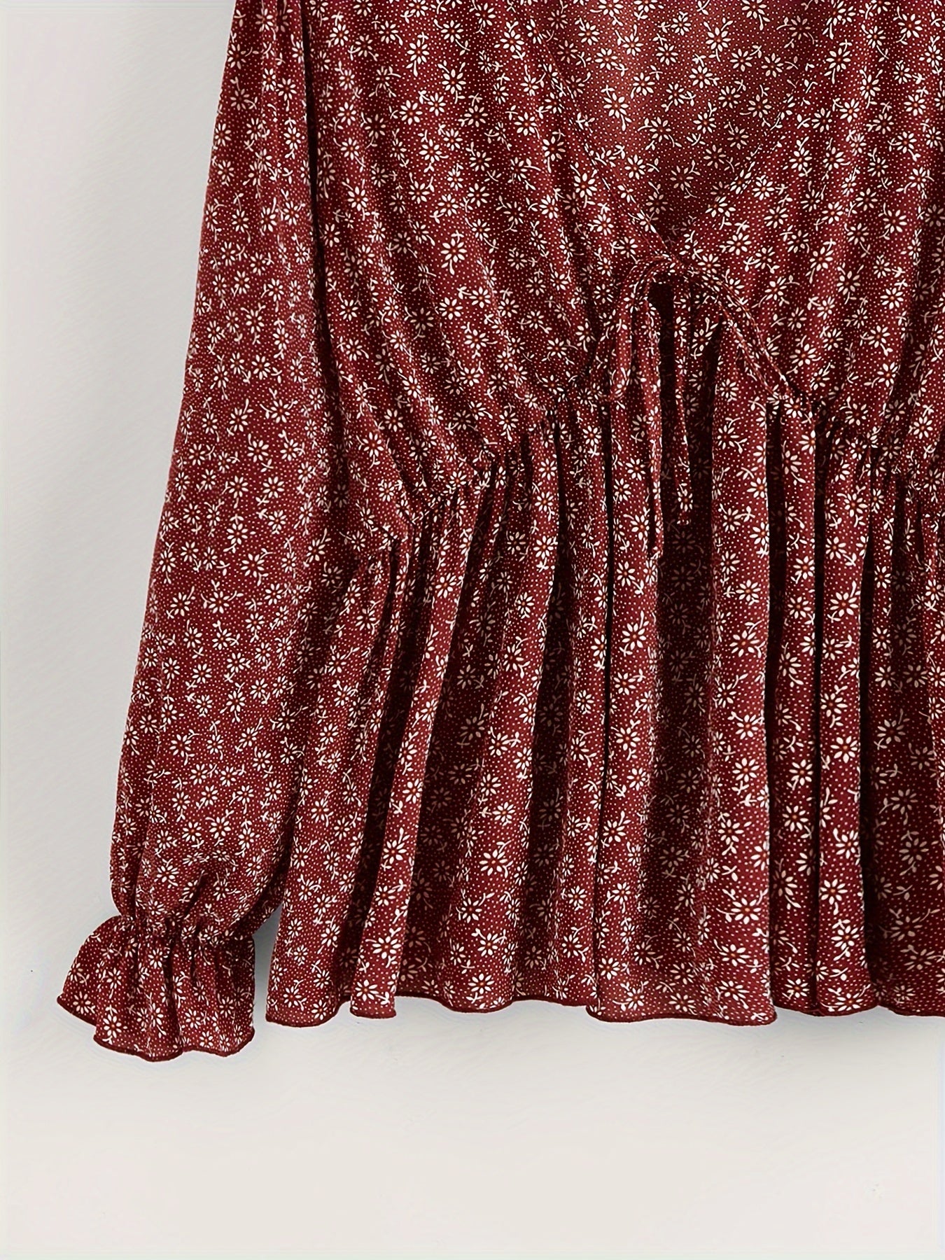 Boho Peplum Floral Blouse V-Neck Tie Front Top
