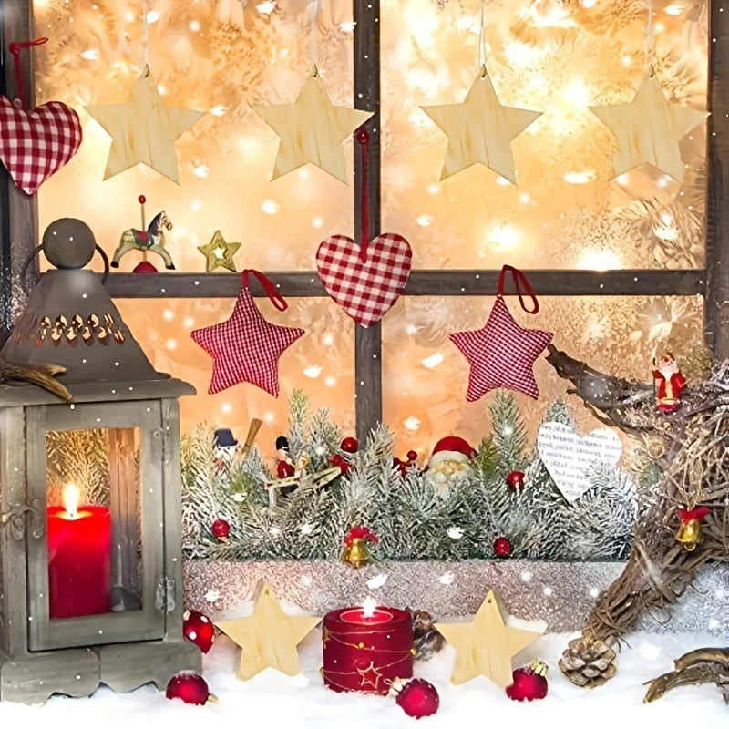 10pcs Wooden Star Christmas Tree Ornaments DIY Painting Wood Slices