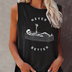 Skeleton & NEVER BETTER Print Tank Top Sleeveless Top For Summer Women