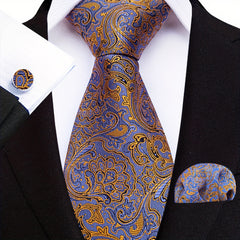 Men's Paisley Tie Jacquard Necktie Handkerchief Clip Set