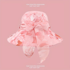 Braided Ribbon Bow Decor Sun Hat Wide Brim Foldable Bucket Hat
