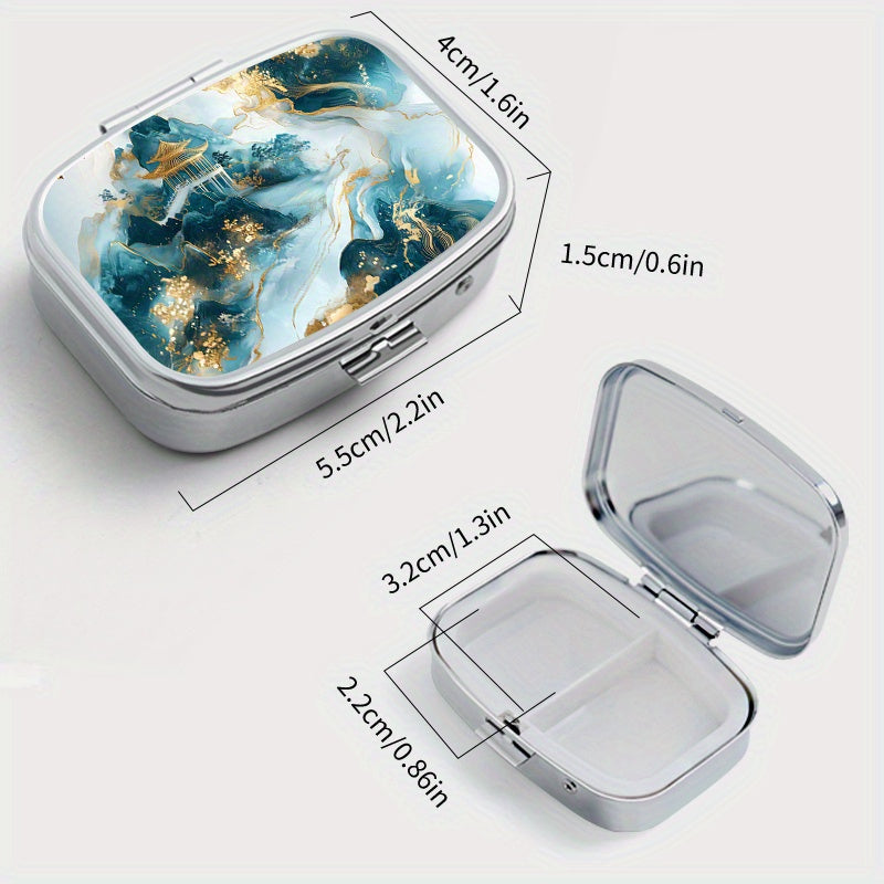 Vintage Marble Print Square Pill Organizer with 2 Compartments