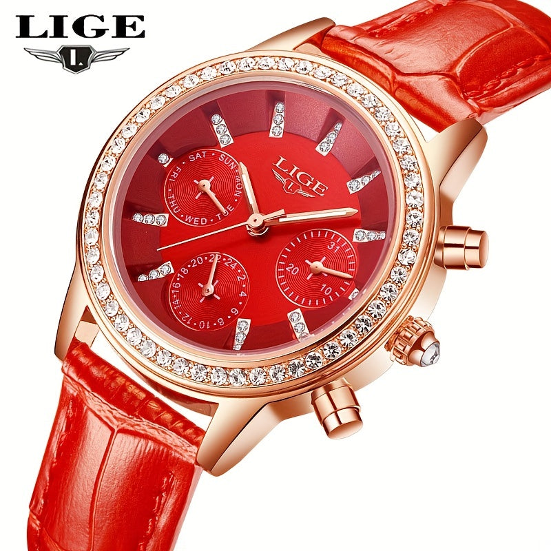 LIGE Women Watches Girl Quartz Watch Leather Ladies Dress Watches