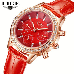 LIGE Women Watches Girl Quartz Watch Leather Ladies Dress Watches
