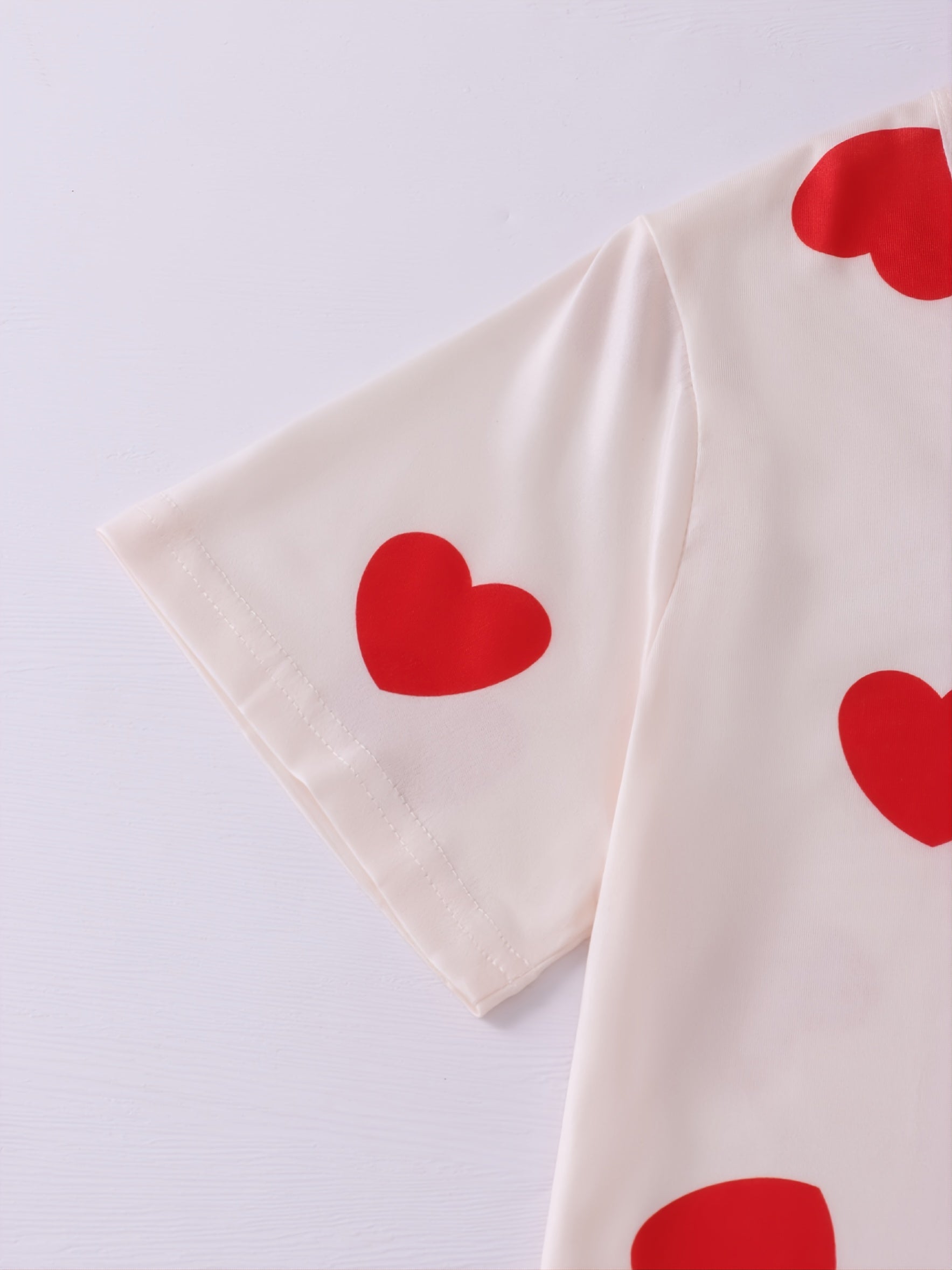 Heart Print Short Sleeve Pajama Set for Women