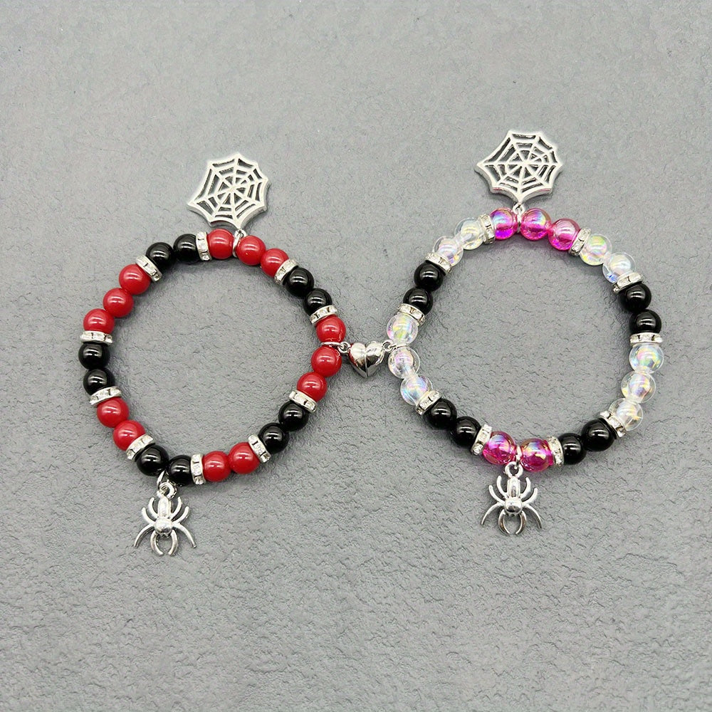 Halloween Magnetic Spider Web Pendant Bracelets Set