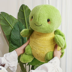 Soft Plush Turtle Stuffed Animal Toy Realistic Green Fuzzy Turtle with Yellow Be
