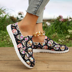 Women's Skull Graphic Canvas Slip-On Low Top Casual Shoes