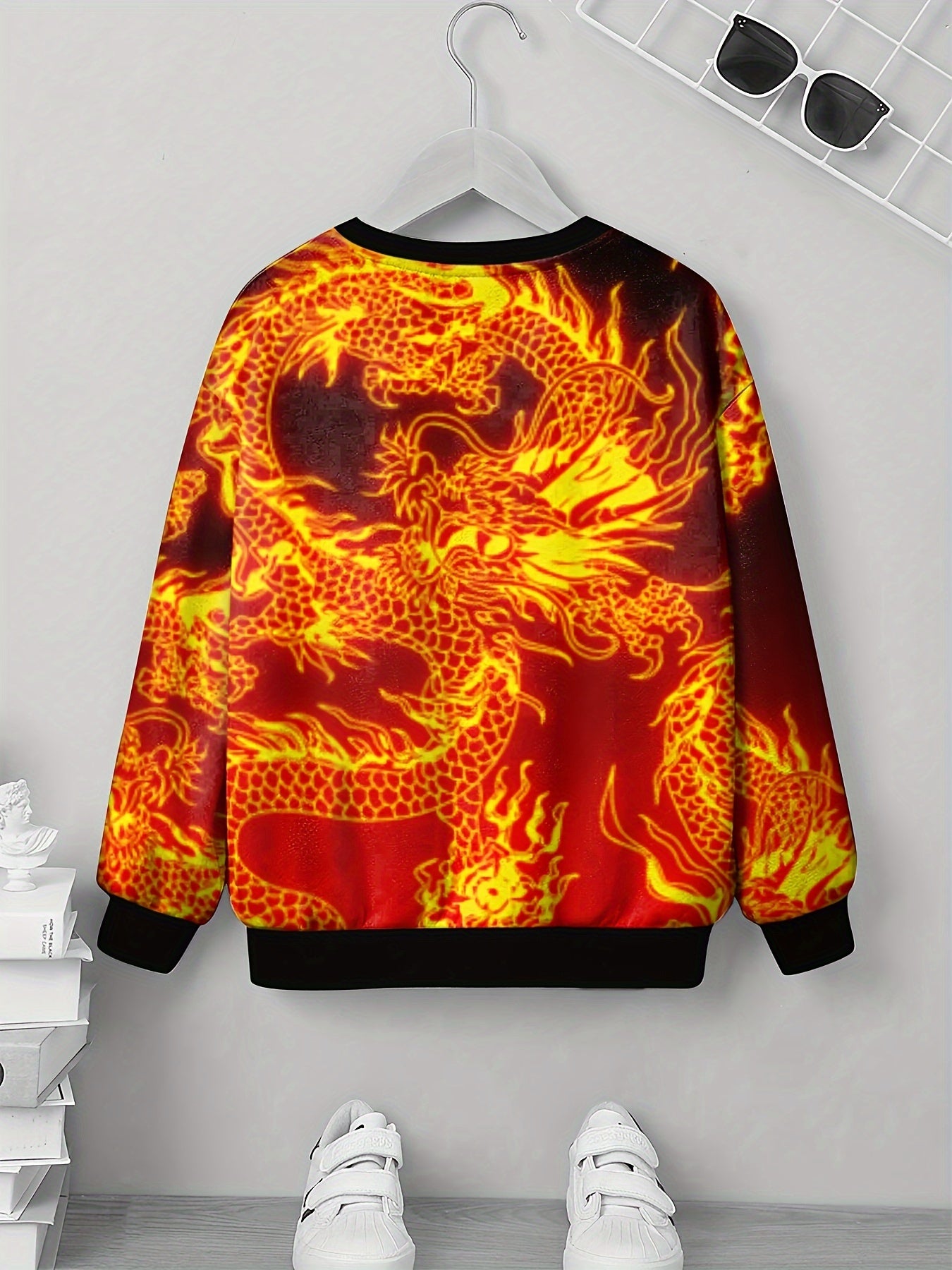 Golden Dragon Print Boys Sweatshirt Long Sleeve Pullover Top