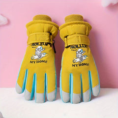 Kids' Winter Skiing Gloves Waterproof Snow Playing Cartoon Outdoor Gloves