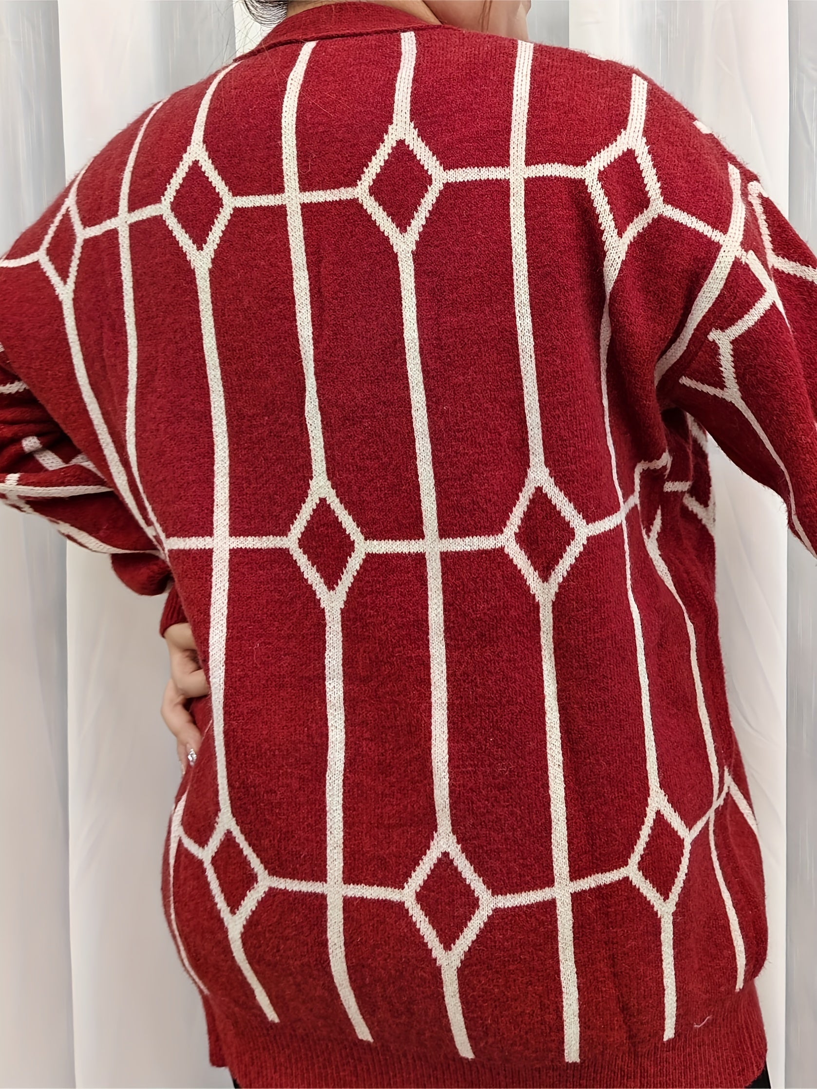 Geo Pattern Long Sleeve Knitted Cardigan
