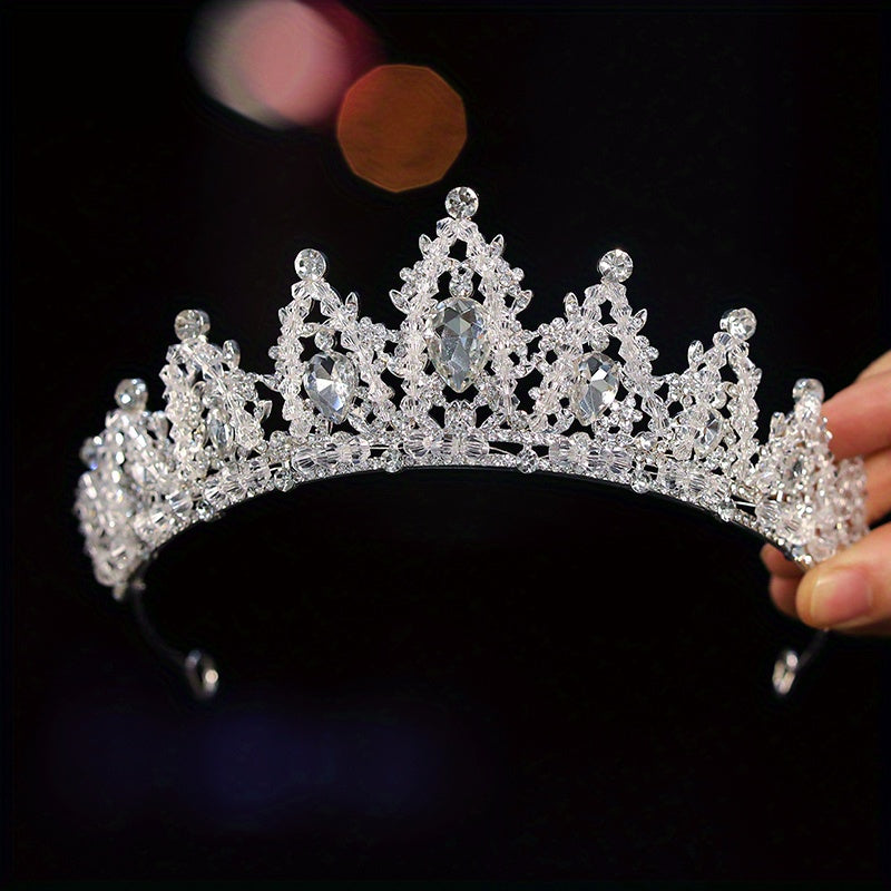 Baroque Style Crystal Headband Princess Rhinestone Crown Silvery Tiara