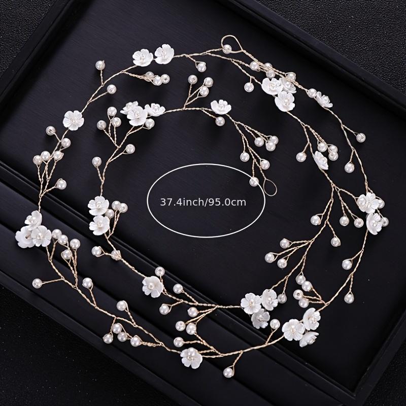 Silvery Golden Tiara Headband Flower Faux Pearl Bride Hair Band
