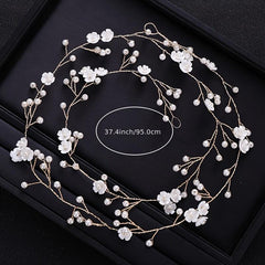 Silvery Golden Tiara Headband Flower Faux Pearl Bride Hair Band