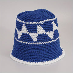 Vintage Plaid Crochet Bucket Hat Classic Basin Hat Casual Breathable Cloche Hats