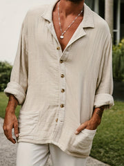 Men's Long Sleeve Retro Shirt Button Up Casual Beach Tops Party Dress