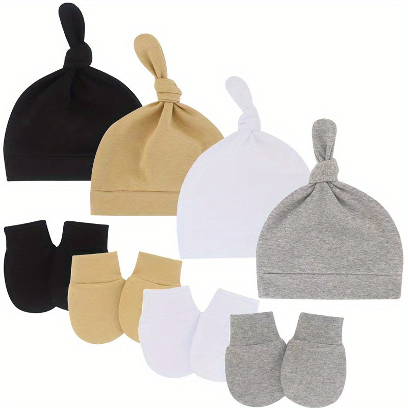 4pcs Newborn Baby Cap Gloves Set for 0-6 Months Boys
