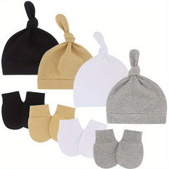 4pcs Newborn Baby Cap Gloves Set for 0-6 Months Boys