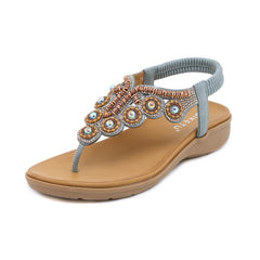 Boho Style Wedge Sandals with Rhinestone Detail