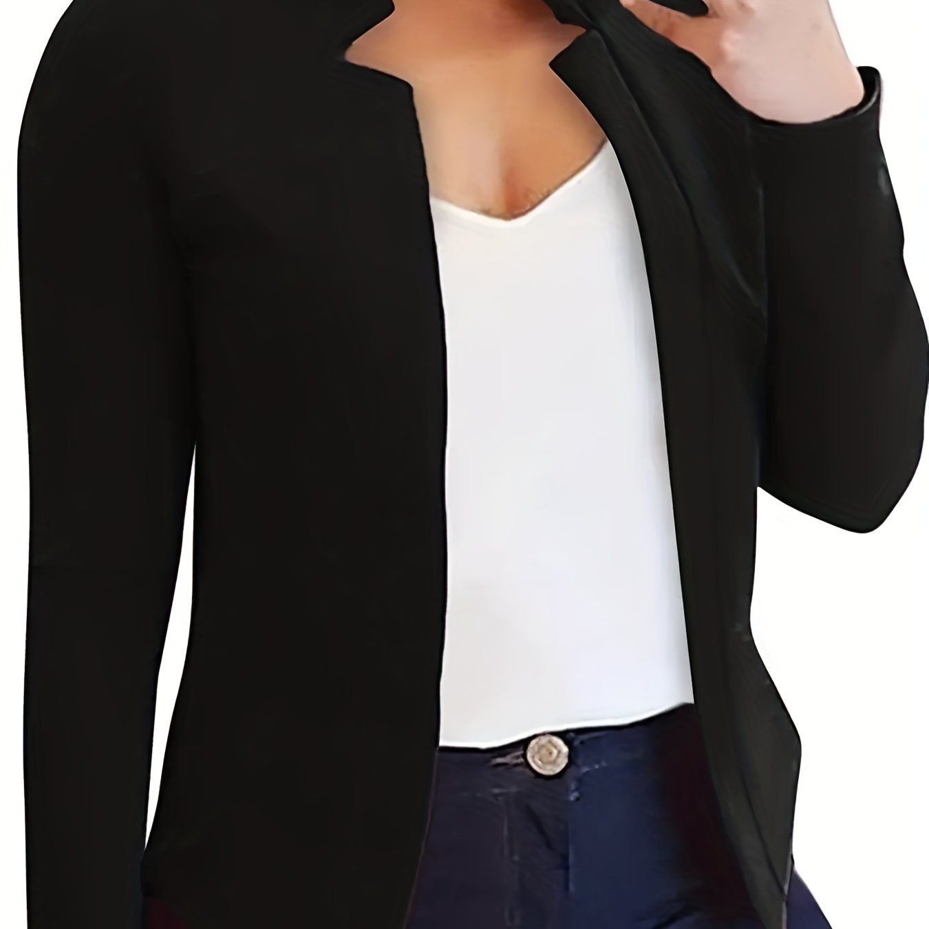 Solid Open Front Blazer Long Sleeve Work Office Outerwear