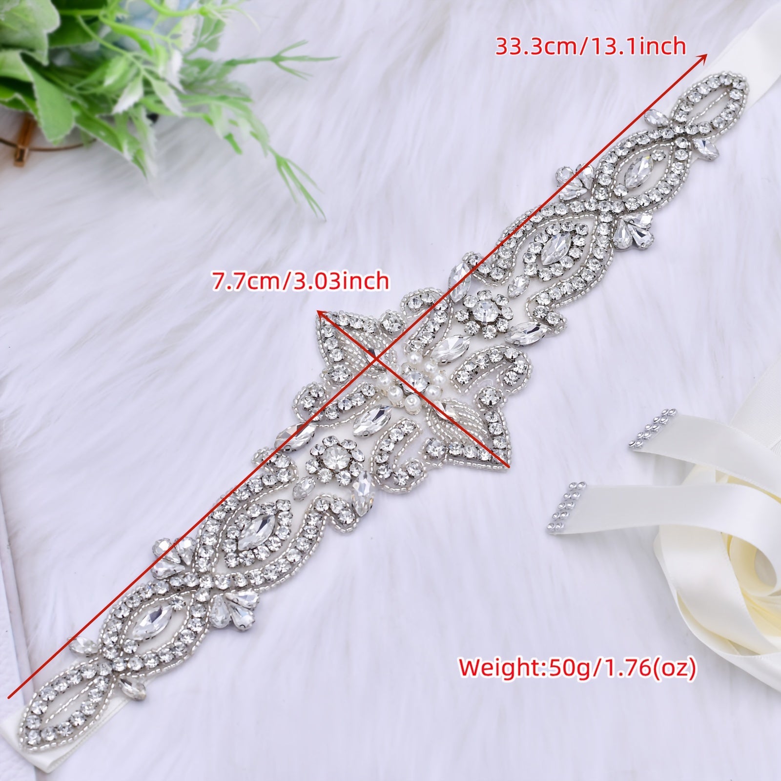 Rhinestone Bridal Sash Faux Pearl Wedding Waistband