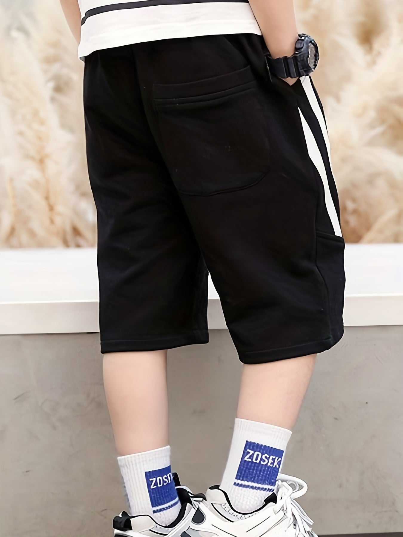 Boys Gym Stripe Workout Shorts Quick Dry Athletic Training with Pockets