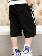 Boys Gym Stripe Workout Shorts Quick Dry Athletic Training with Pockets