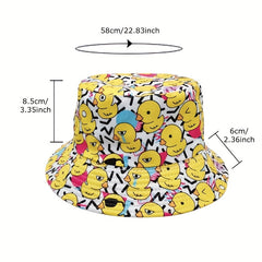 Yellow Duck Print Bucket Hat Reversible Cartoon Travel Beach Hats Unisex