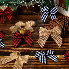 30pcs Mini Burlap & Red Checkered Ribbon Bow Party Christmas Tree Home Decor