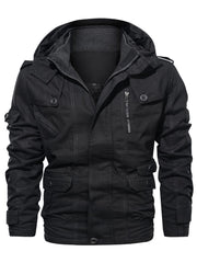 Men's Fleece Warm Cargo Hooded Jacket Vintage Long Sleeves For Winter