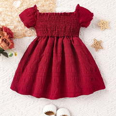 Baby Girls Short Sleeve Ruffle Sleeve Square Neck Princess Dress