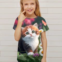 3D Funny Cat Graphic T shirt Girls Casual Short Sleeve Tees Summer Clothes Gift