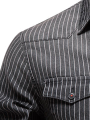 Men's Striped Stretch Denim Shirt Casual Slim Fit Jeans