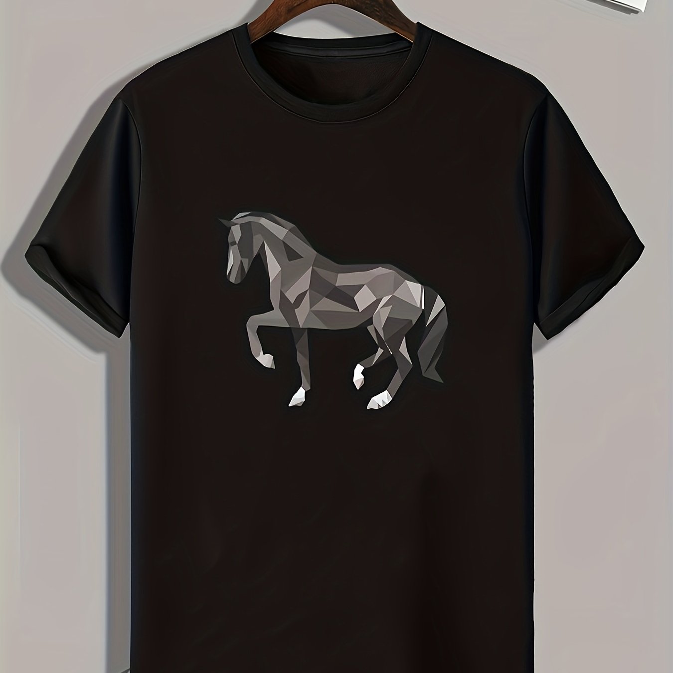 Abstract Horse Print Men's Comfy T shirt Active Slightly Stretch