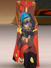 Cartoon Print Maxi Tank Dress
