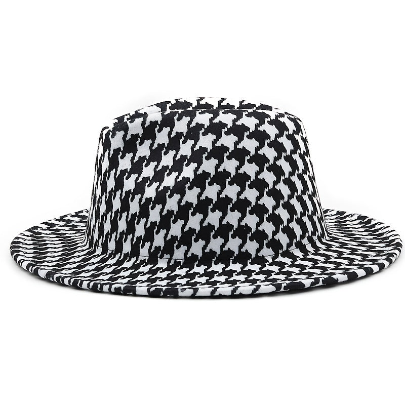 Men's Wide Brim Houndstooth Fedora Sun Hat for Outdoors