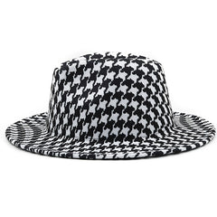 Men's Wide Brim Houndstooth Fedora Sun Hat for Outdoors