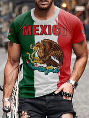 Mexico Eagle Pattern Print Men's Short Sleeve T-shirt Graphic Tee