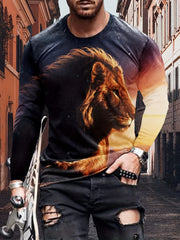 Lion 3d Print Men's Long Sleeve T-shirt Vintage Tees For Autumn