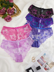 5pcs Floral Lace Trim Briefs Comfy Breathable Stretchy Intimates Panties