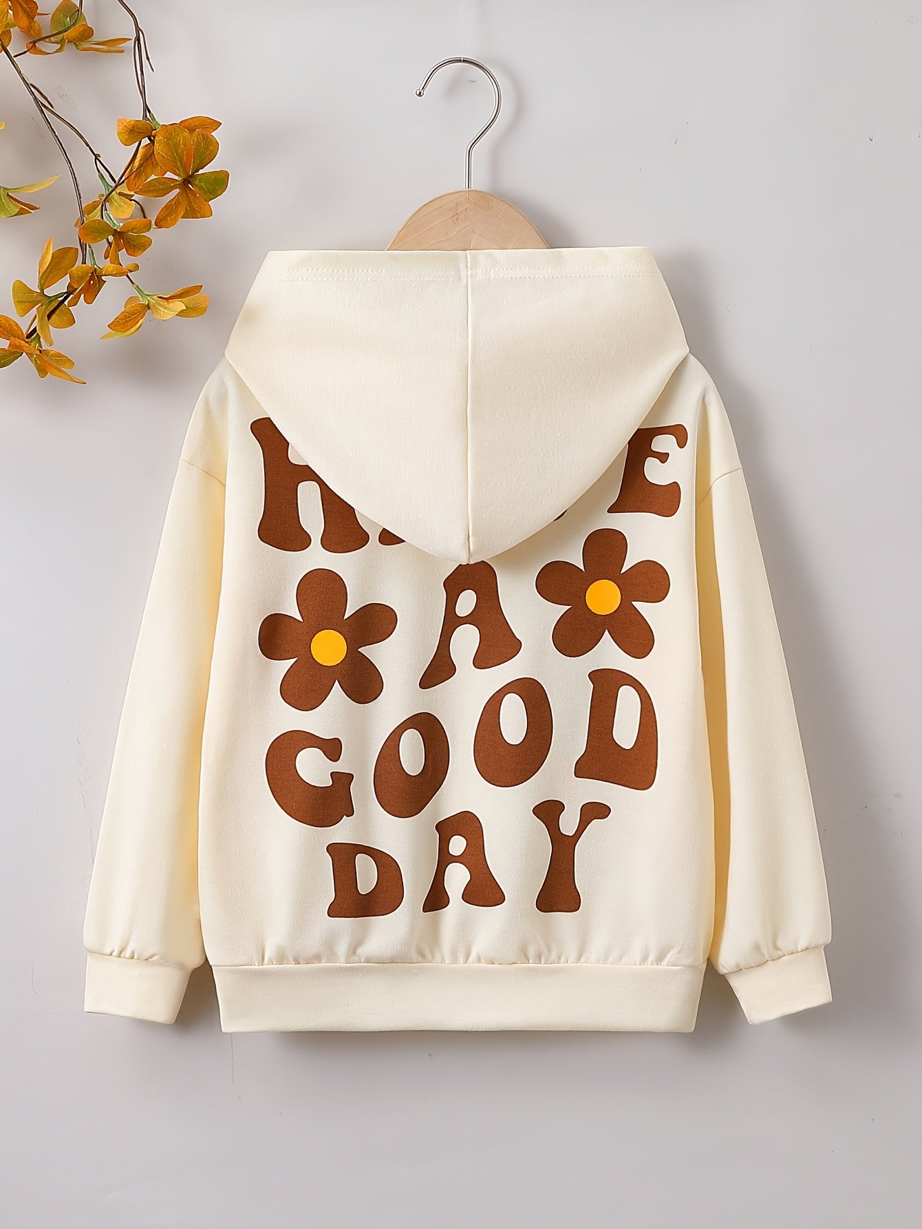 Girls Letter Print Hooded Sweatshirt Long Sleeve Pullover Hoodie