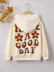 Girls Letter Print Hooded Sweatshirt Long Sleeve Pullover Hoodie