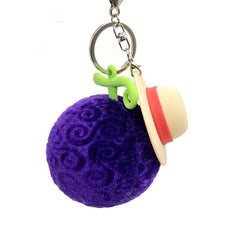 Anime Straw Hat & Devil Fruit Keychain Fuzzy Key Ring Purse Bag Backpack