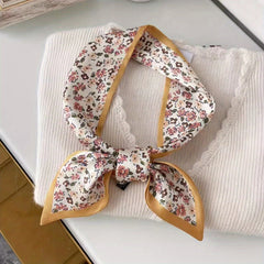 Floral Print Hair Ribbon Scarf Silky Neck Scarf Twill Handle Wrist Scarf