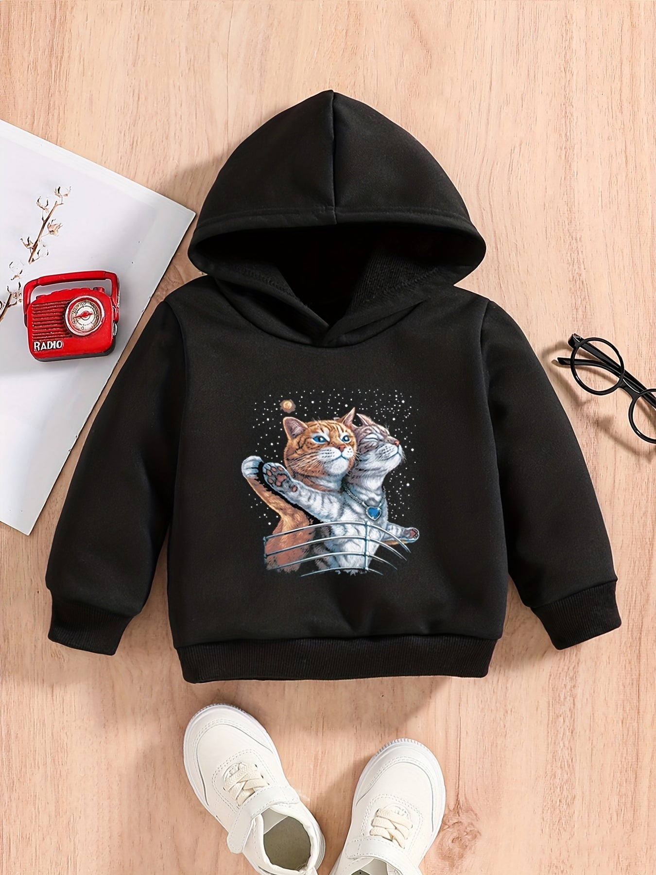 Cats Print Baby Boys Hooded Sweatshirt for Spring Fall