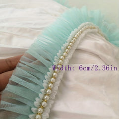1 Yard Pearl Ruffle Trim Ribbon for Skirt Dress Doll Collar